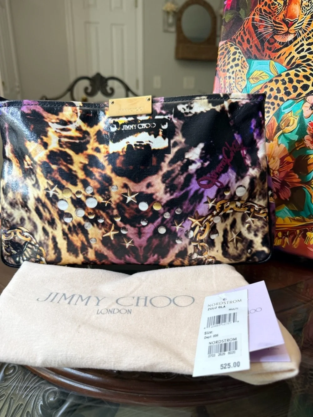 Jimmy Choo Leopard-Print Patent Clutch - Picture 3 of 7